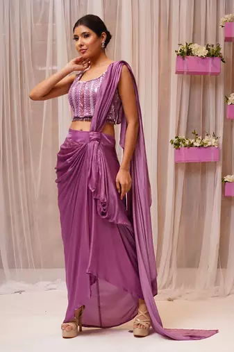 2  piece hand embroidered blouse and drape saree