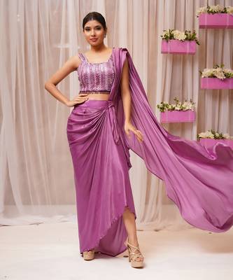 2  piece hand embroidered blouse and drape saree 3