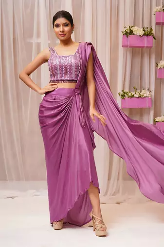 2  piece hand embroidered blouse and drape saree