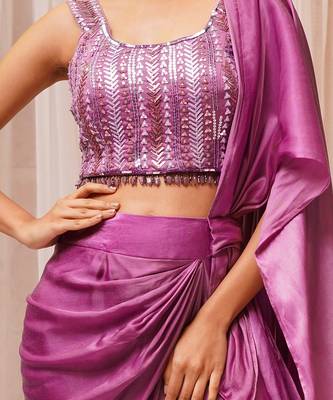 2  piece hand embroidered blouse and drape saree 4