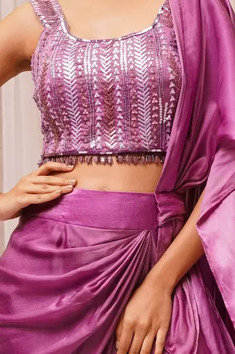 2  piece hand embroidered blouse and drape saree