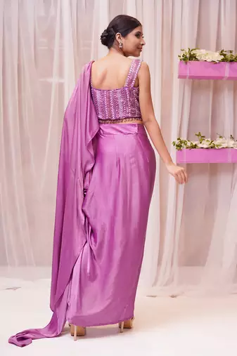 2  piece hand embroidered blouse and drape saree