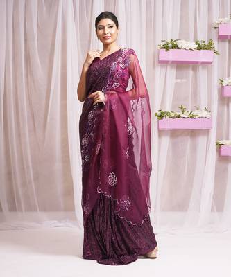 2  piece hand embroidered blouse and saree 1