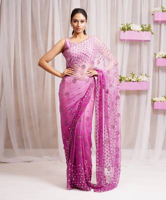 2  piece hand embroidered blouse and saree 1