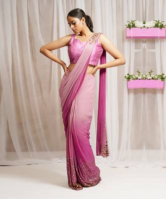 2  piece hand embroidered blouse and saree 1
