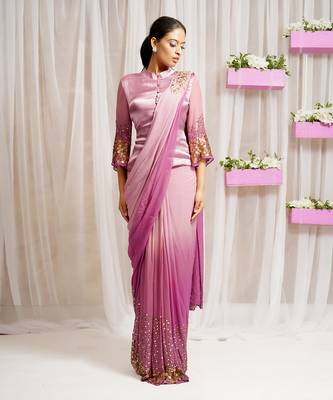 2  piece hand embroidered blouse and saree 2