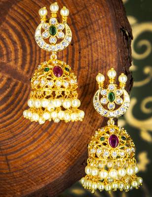 Gold cubic zirconia jhumkas 2