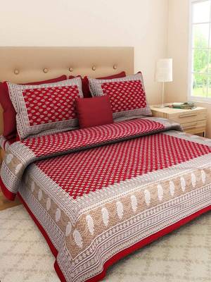 Runjhun Queen Size 100% Comfort Soft Cotton  Rajasthani Jaipuri Traditional Double Bedsheets With 2 Pillow Covers 1