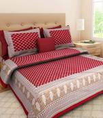 Runjhun Queen Size 100% Comfort Soft Cotton  Rajasthani Jaipuri Traditional Double Bedsheets With 2 Pillow Covers