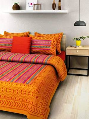 Runjhun Queen Size 100% Comfort Soft Cotton  Rajasthani Jaipuri Traditional Double Bedsheets With 2 Pillow Covers 1
