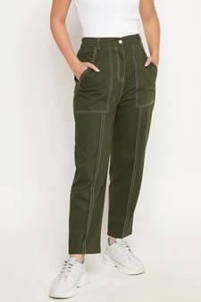 Olive plain cotton trousers