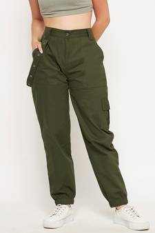 Olive plain cotton trousers