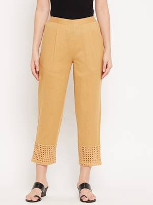 Beige plain cotton trousers 1