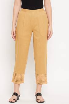 Beige plain cotton trousers