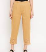 Beige plain cotton trousers