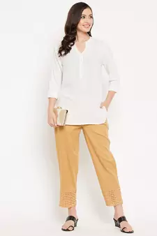 Beige plain cotton trousers