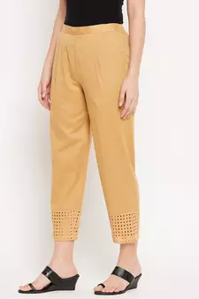 Beige plain cotton trousers