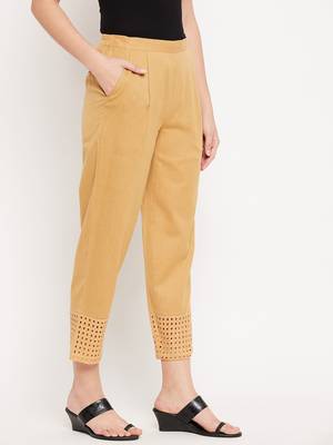 Beige plain cotton trousers 5