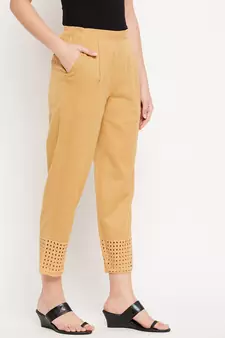 Beige plain cotton trousers