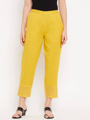 Yellow plain cotton trousers 1