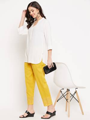 Yellow plain cotton trousers 2