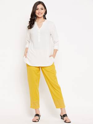 Yellow plain cotton trousers 3