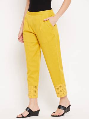 Yellow plain cotton trousers 4