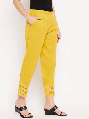 Yellow plain cotton trousers 5