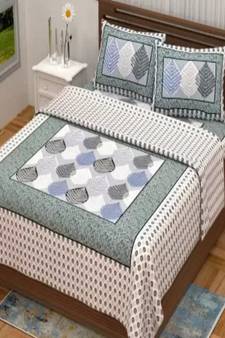 Runjhun Queen Size 100% Comfort Soft Cotton  Rajasthani Jaipuri Traditional Double Bedsheets With 2 Pillow Covers