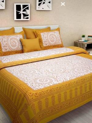 Runjhun Queen Size 100% Comfort Soft Cotton Rajasthani Jaipuri Traditional Double Bedsheets With 2 Pillow Covers 1