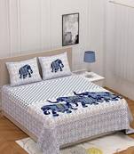 Runjhun Queen Size 100% Comfort Soft Cotton Elephant Print Rajasthani Jaipuri Double Bedsheets With 2 Pillow Covers