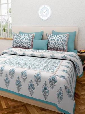 Runjhun Queen Size 100% Comfort Soft Cotton Rajasthani Jaipuri Traditional Double Bedsheets With 2 Pillow Covers 1