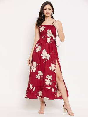 Maroon woven polyester long-dresses 1