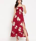 Maroon woven polyester long-dresses