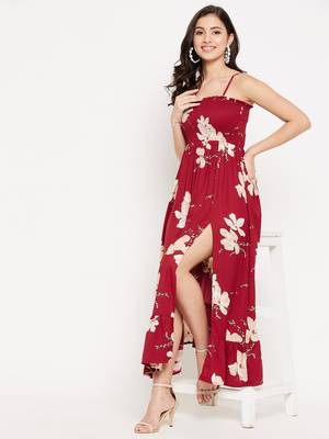 Maroon woven polyester long-dresses 2
