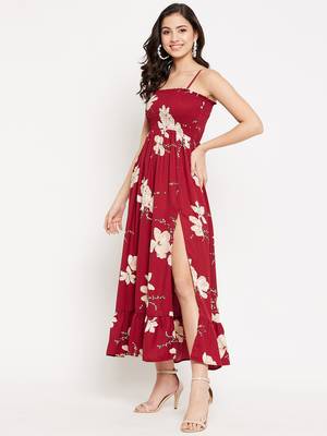 Maroon woven polyester long-dresses 4