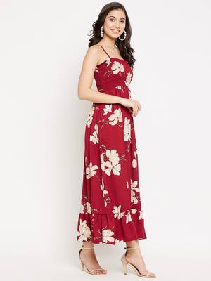 Maroon woven polyester long-dresses 5