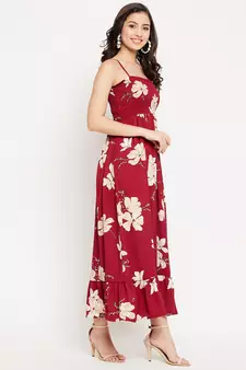 Maroon woven polyester long-dresses