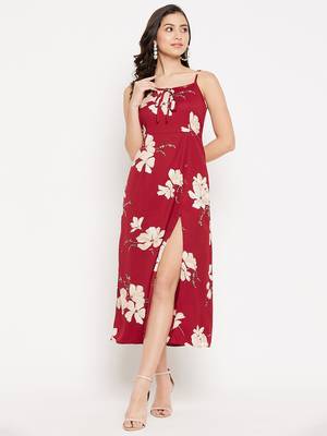 Maroon woven polyester maxi-dresses 1