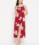 Maroon woven polyester maxi-dresses