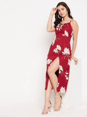 Maroon woven polyester maxi-dresses 2