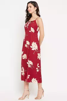 Maroon woven polyester maxi-dresses