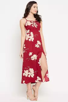 Maroon woven polyester maxi-dresses
