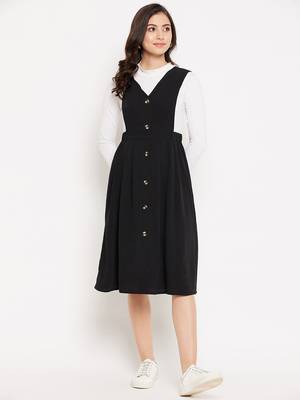 Black woven polyester long-dresses 1