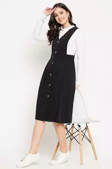 Black woven polyester long-dresses
