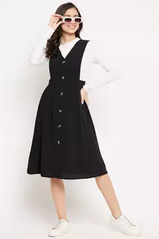 Black woven polyester long-dresses