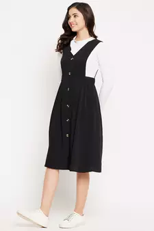 Black woven polyester long-dresses
