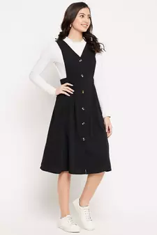 Black woven polyester long-dresses