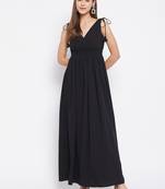 Black woven polyester long-dresses
