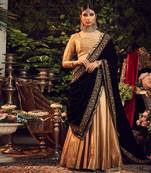 Oxidised Gold Lehenga Set With Velvet Dupatta Shawl